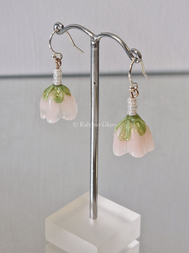 Bellflower Earrings, Opal Rose