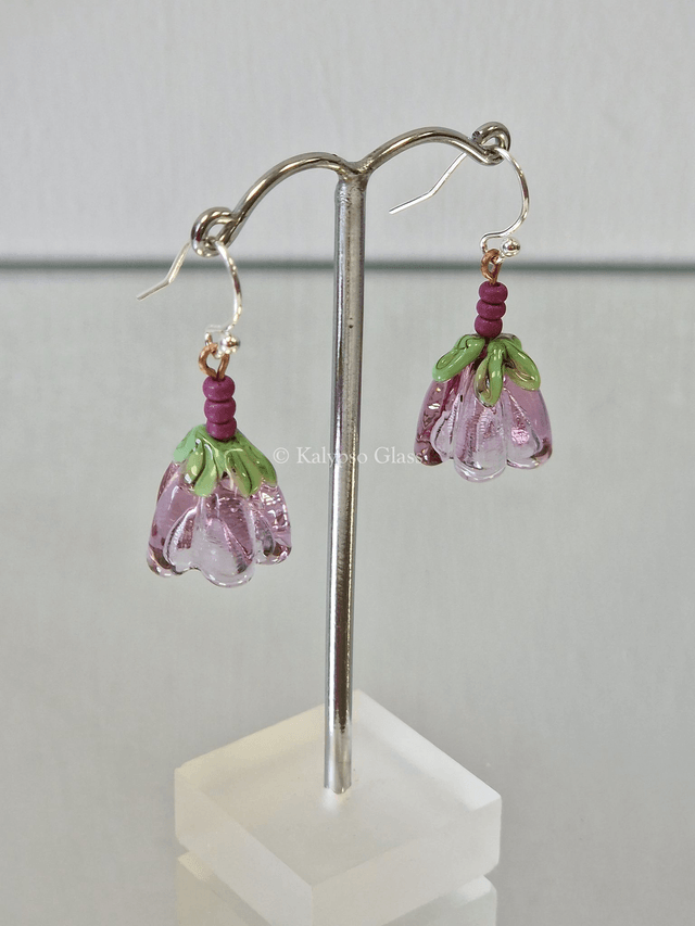 Bellflower Earrings, Dark Rose