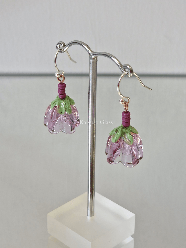 Bellflower Earrings, Dark Rose