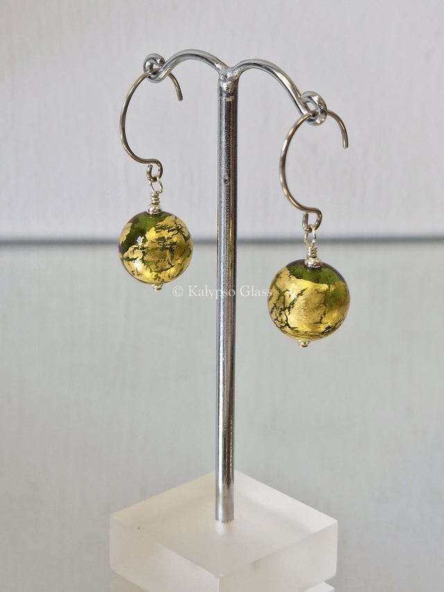 Gold Leaf Earrings, Light Green