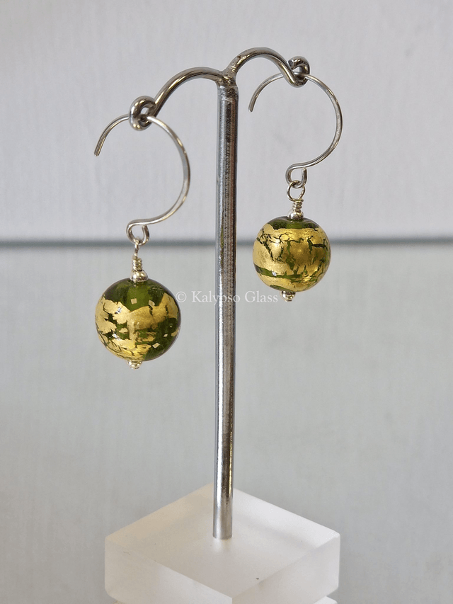 Gold Leaf Earrings, Light Green