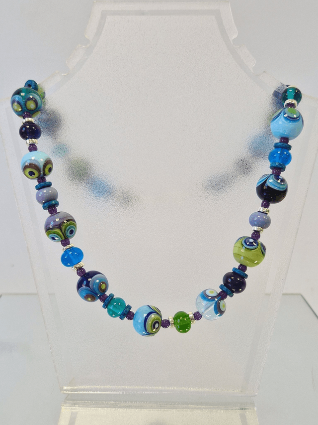 Aqua / Lime / Purple Dotty Necklace
