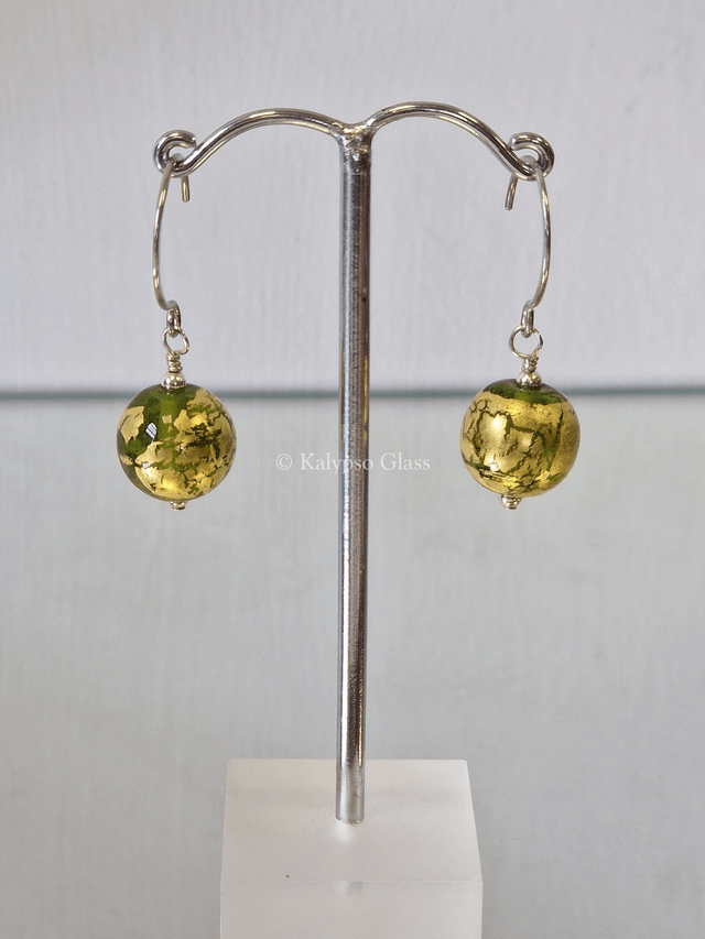 Gold Leaf Earrings, Light Green